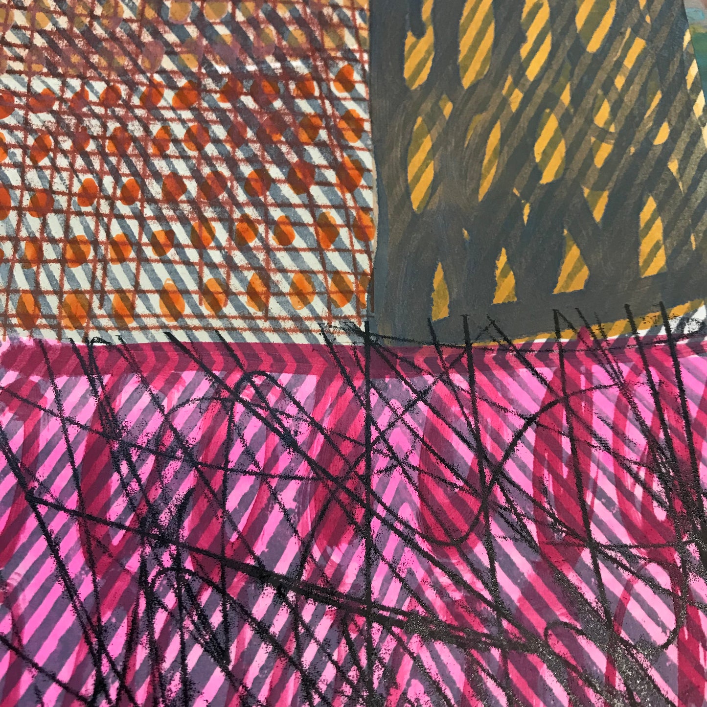 Quiet intention, mixed media on salvaged notebook page