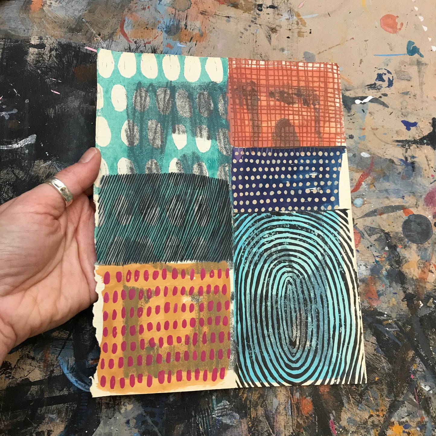 We’ve been here before, mixed media on salvaged notebook page