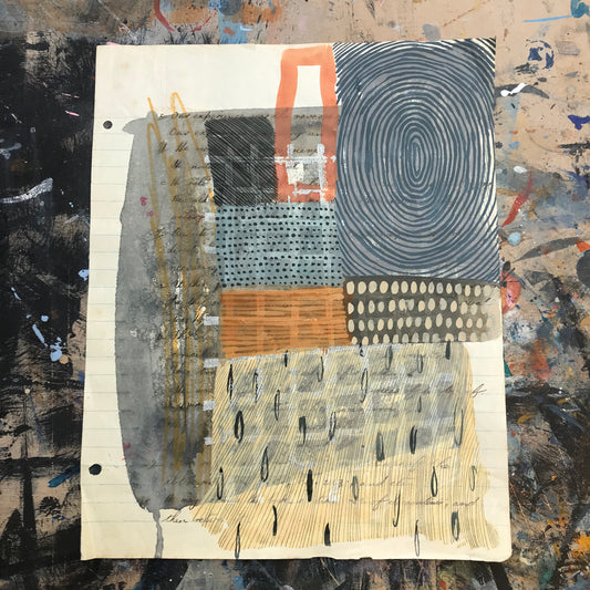 Sifting - mixed media on salvaged notebook page