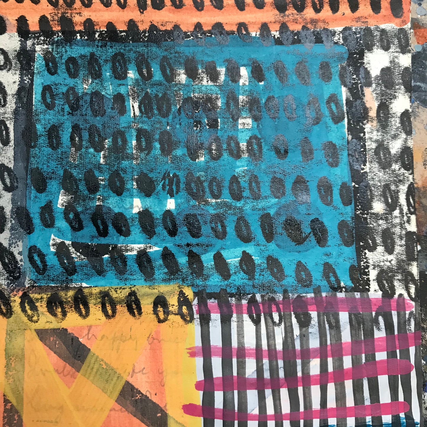 Impetus, mixed media on salvaged notebook page