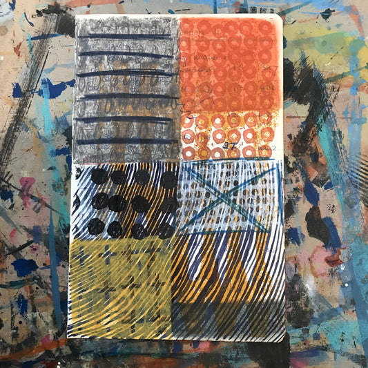 Openings and closings, mixed media on salvaged notebook page