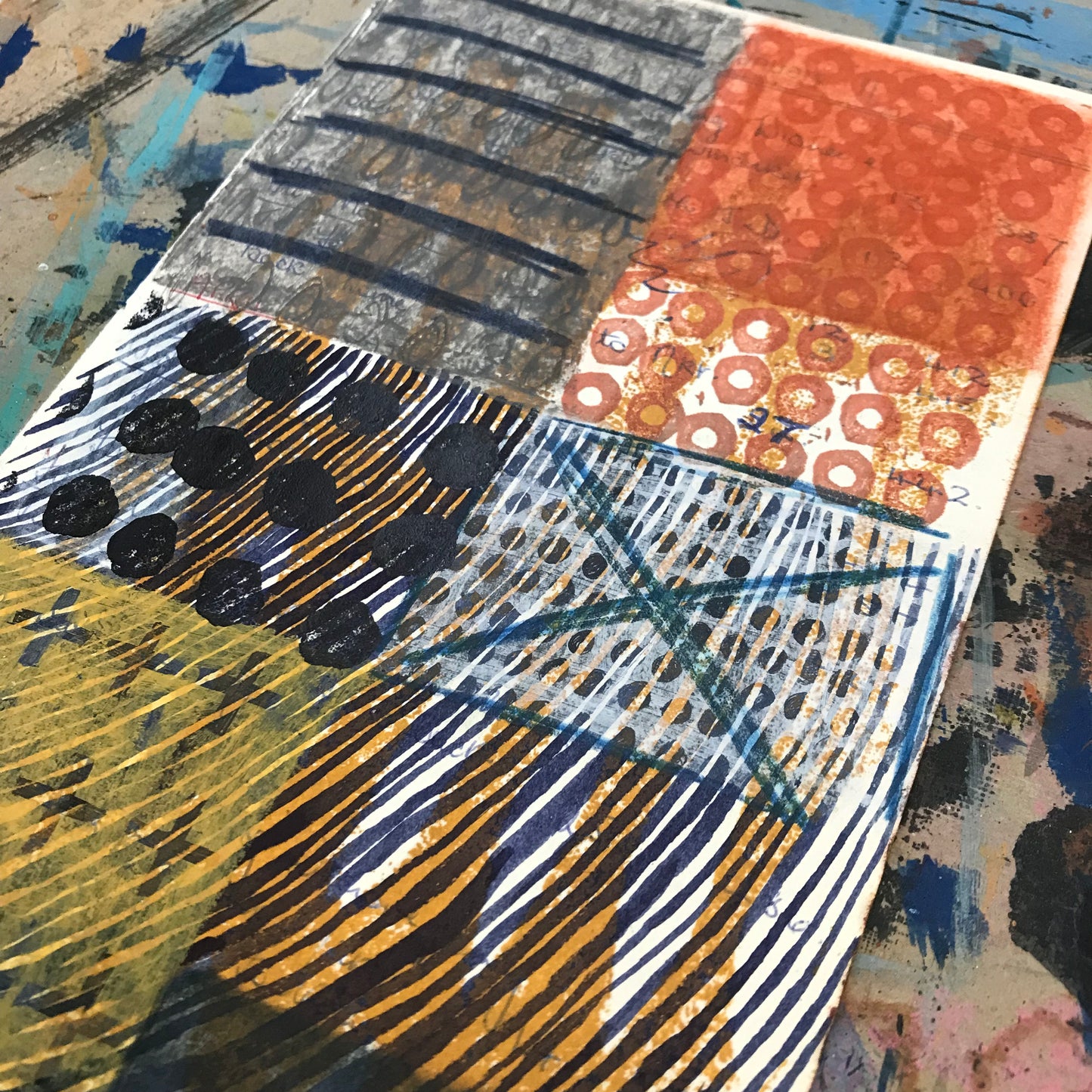 Openings and closings, mixed media on salvaged notebook page