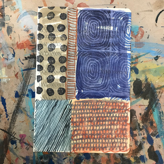 Point of peace, mixed media on salvaged notebook page