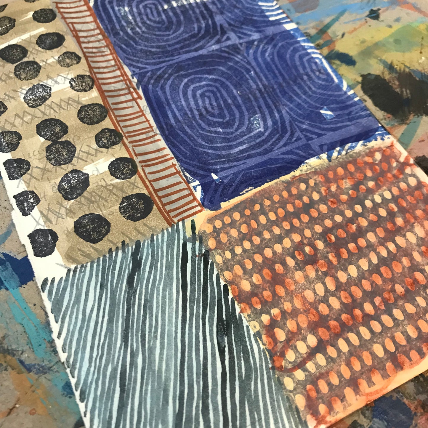 Point of peace, mixed media on salvaged notebook page